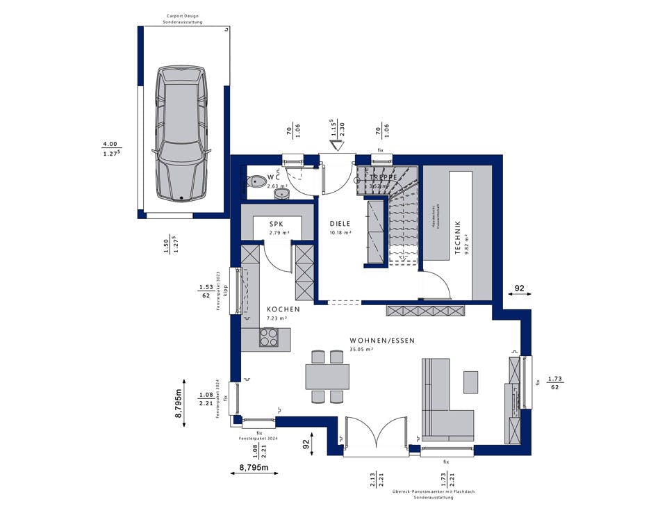 Fertighaus EVOLUTION 124 V3 von Bien-Zenker Schlüsselfertig ab 291882€, Satteldach-Klassiker Grundriss 1