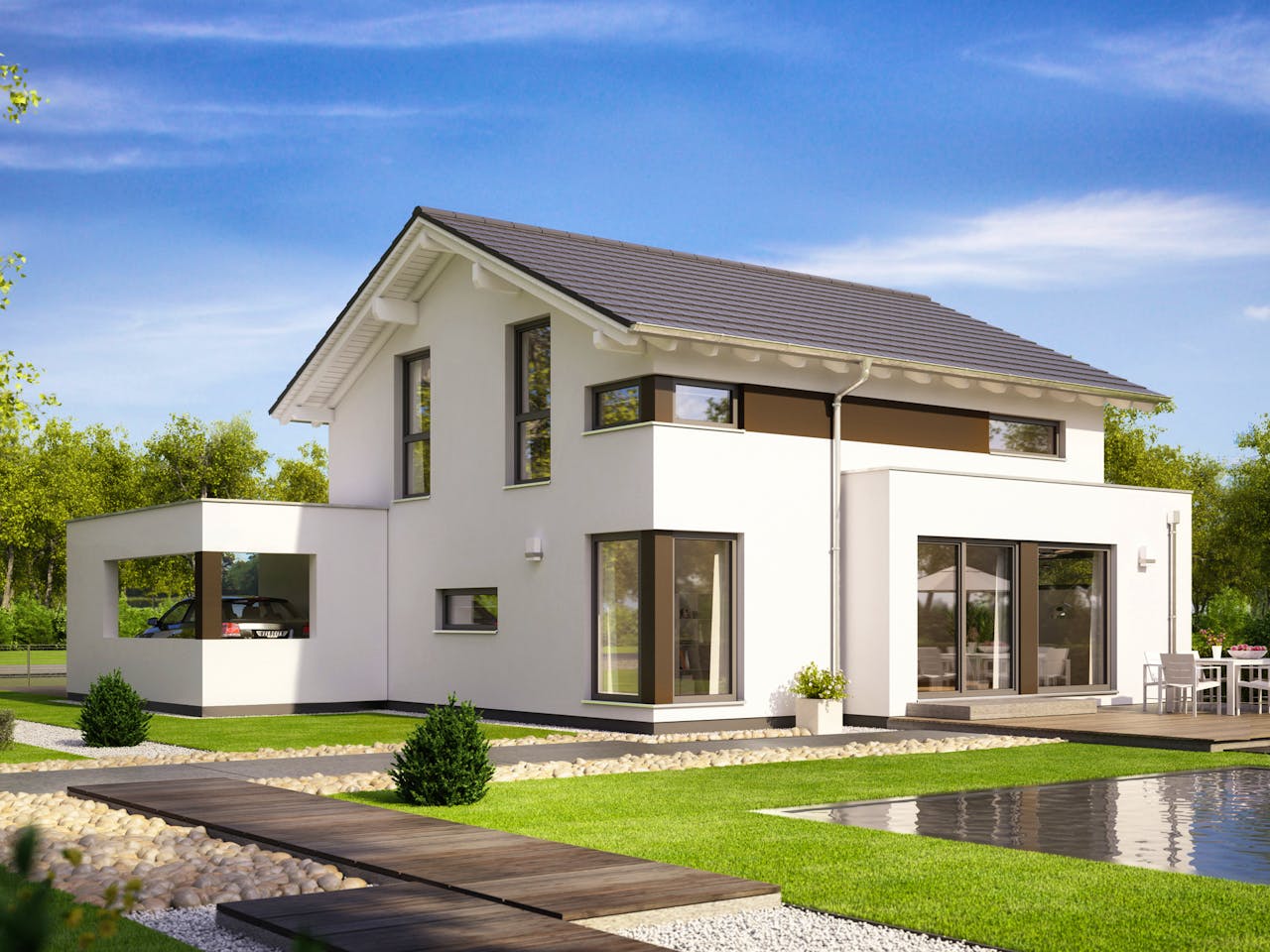 Fertighaus EVOLUTION 124 V3 von Bien-Zenker Schlüsselfertig ab 349093€, Satteldach-Klassiker Außenansicht 1