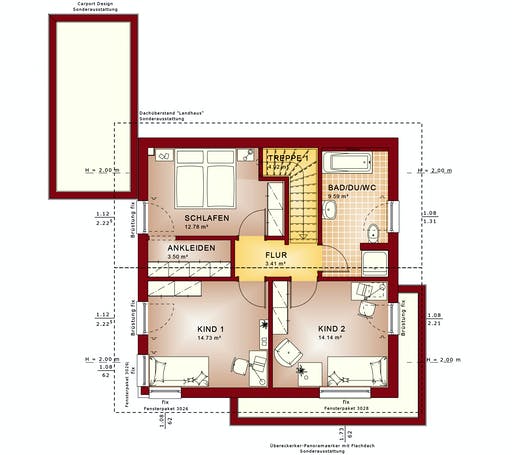 Fertighaus EVOLUTION 124 V3 von Bien-Zenker Schlüsselfertig ab 269012€, Satteldach-Klassiker Grundriss 2