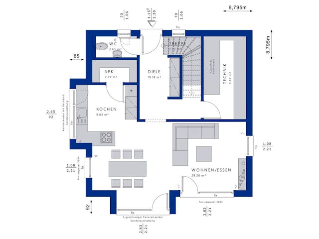 Fertighaus EVOLUTION 124 V5 von Bien-Zenker Schlüsselfertig ab 358753€, Cubushaus Grundriss 1