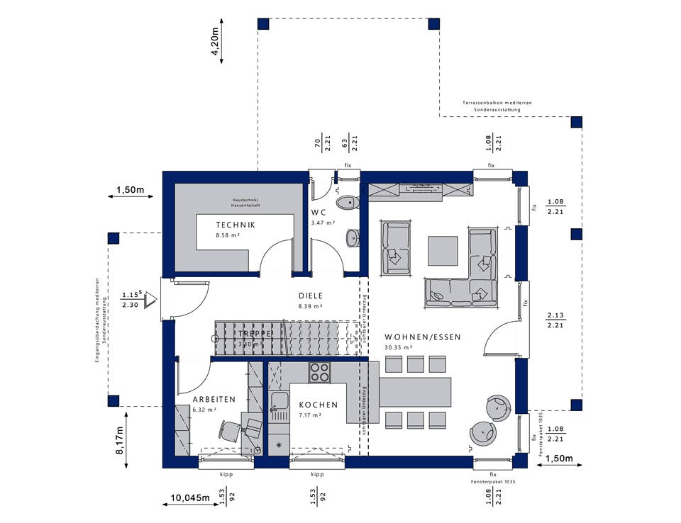 Fertighaus EVOLUTION 134 V4 von Bien-Zenker Schlüsselfertig ab 327175€, Stadtvilla Grundriss 1