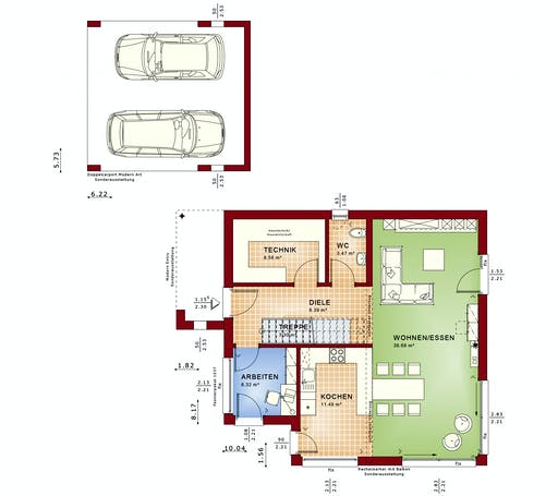 Fertighaus EVOLUTION 134 V5 von Bien-Zenker Schlüsselfertig ab 315538€, Cubushaus Grundriss 1