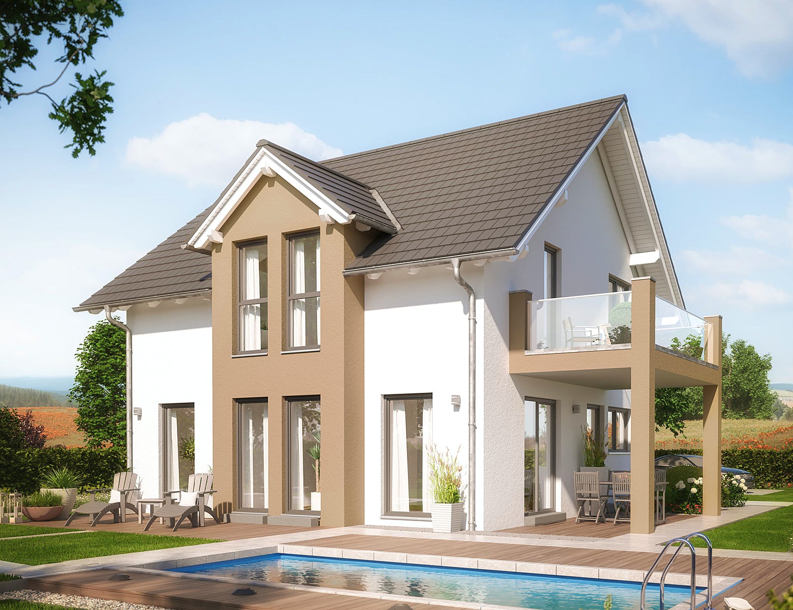 Fertighaus EVOLUTION 136 V2 von Bien-Zenker Schlüsselfertig ab 281558€, Satteldach-Klassiker Außenansicht 1