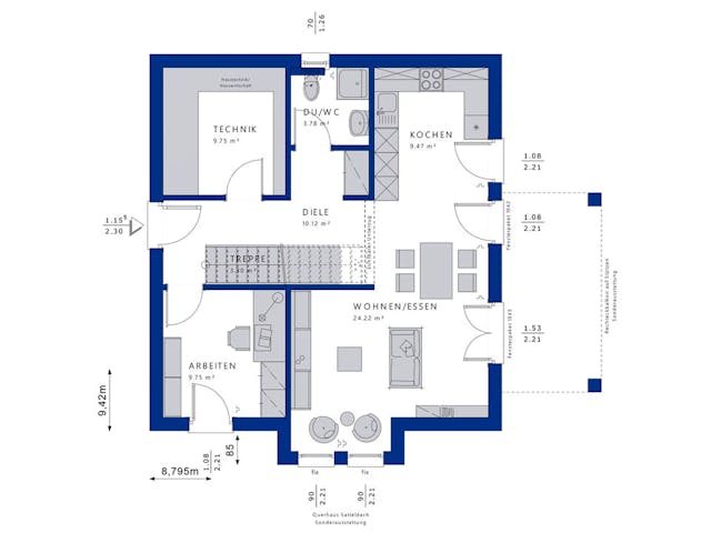 Fertighaus EVOLUTION 136 V2 von Bien-Zenker Schlüsselfertig ab 331071€, Satteldach-Klassiker Grundriss 1