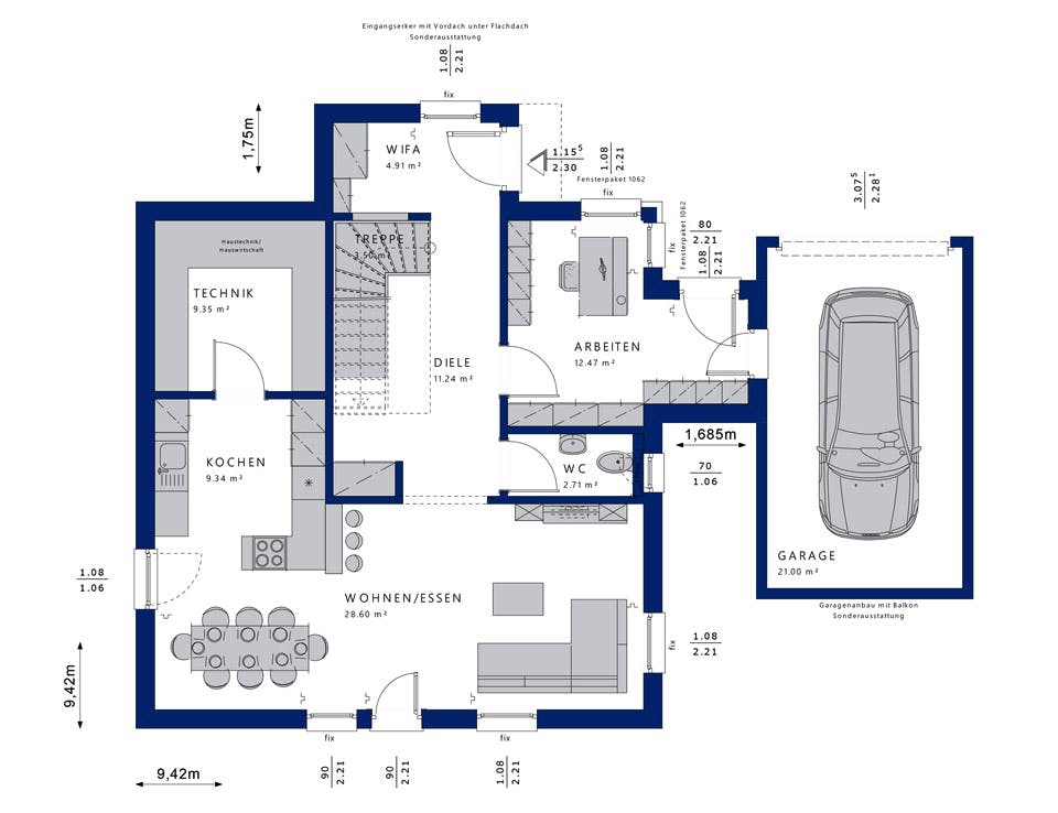 Fertighaus EVOLUTION 143 V5 von Bien-Zenker Schlüsselfertig ab 313391€, Satteldach-Klassiker Grundriss 1
