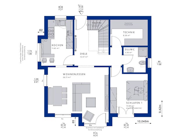 Fertighaus EVOLUTION 152 V4 von Bien-Zenker Schlüsselfertig ab 393800€, Satteldach-Klassiker Grundriss 1