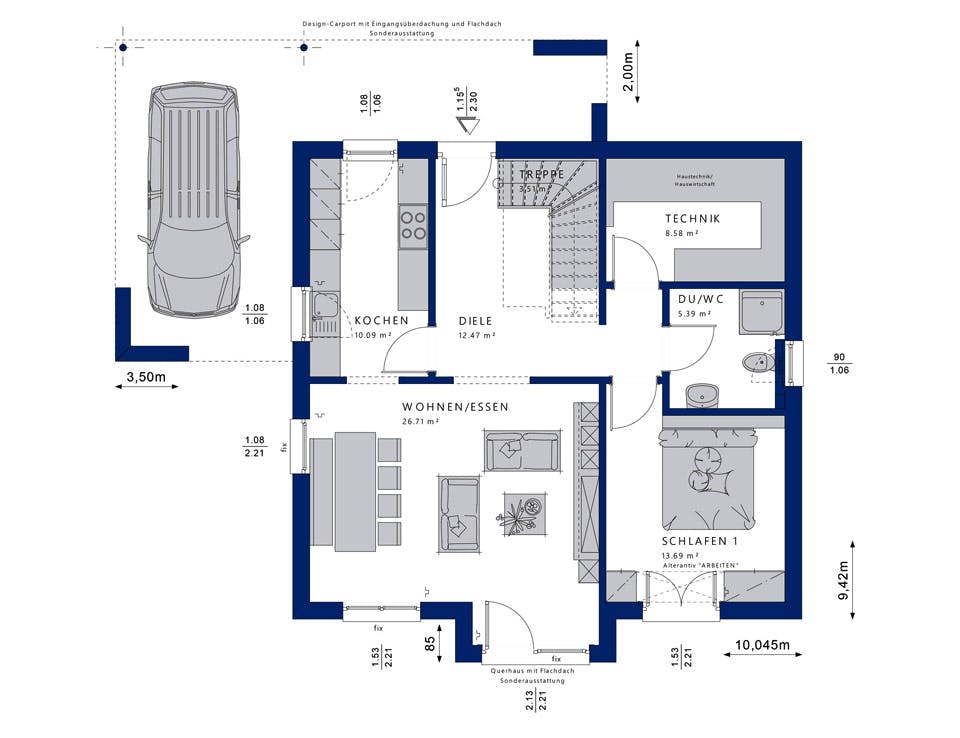 Fertighaus EVOLUTION 152 V5 von Bien-Zenker Schlüsselfertig ab 300209€, Satteldach-Klassiker Grundriss 1