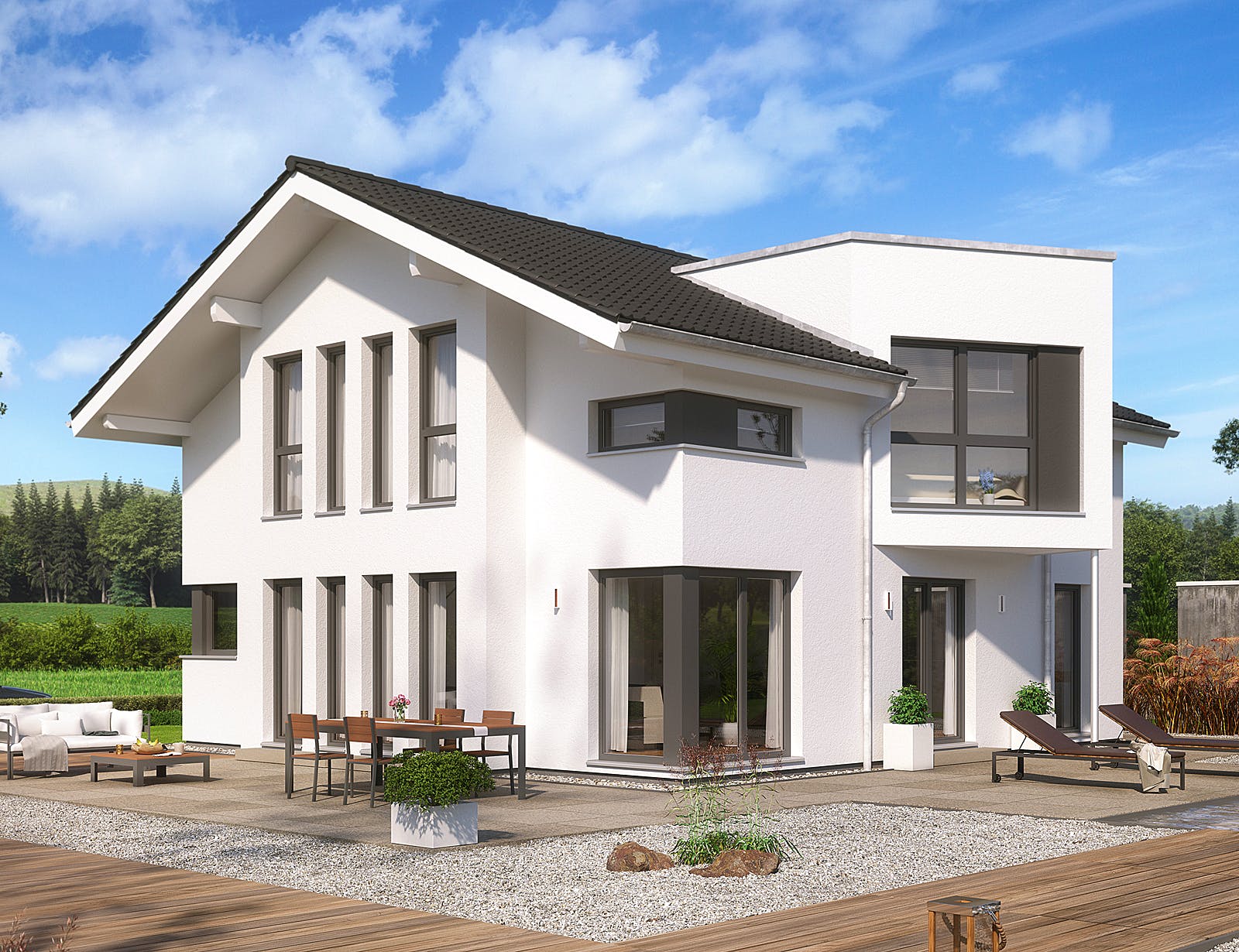 Fertighaus EVOLUTION 161 V3 von Bien-Zenker Schlüsselfertig ab 349644€, Satteldach-Klassiker Außenansicht 1