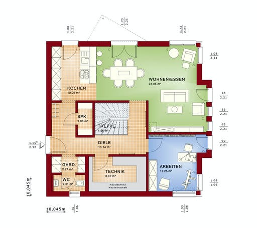 Fertighaus EVOLUTION 161 V3 von Bien-Zenker Schlüsselfertig ab 321232€, Satteldach-Klassiker Grundriss 1