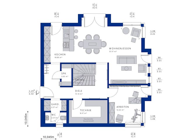Fertighaus EVOLUTION 161 V3 von Bien-Zenker Schlüsselfertig ab 415446€, Satteldach-Klassiker Grundriss 1