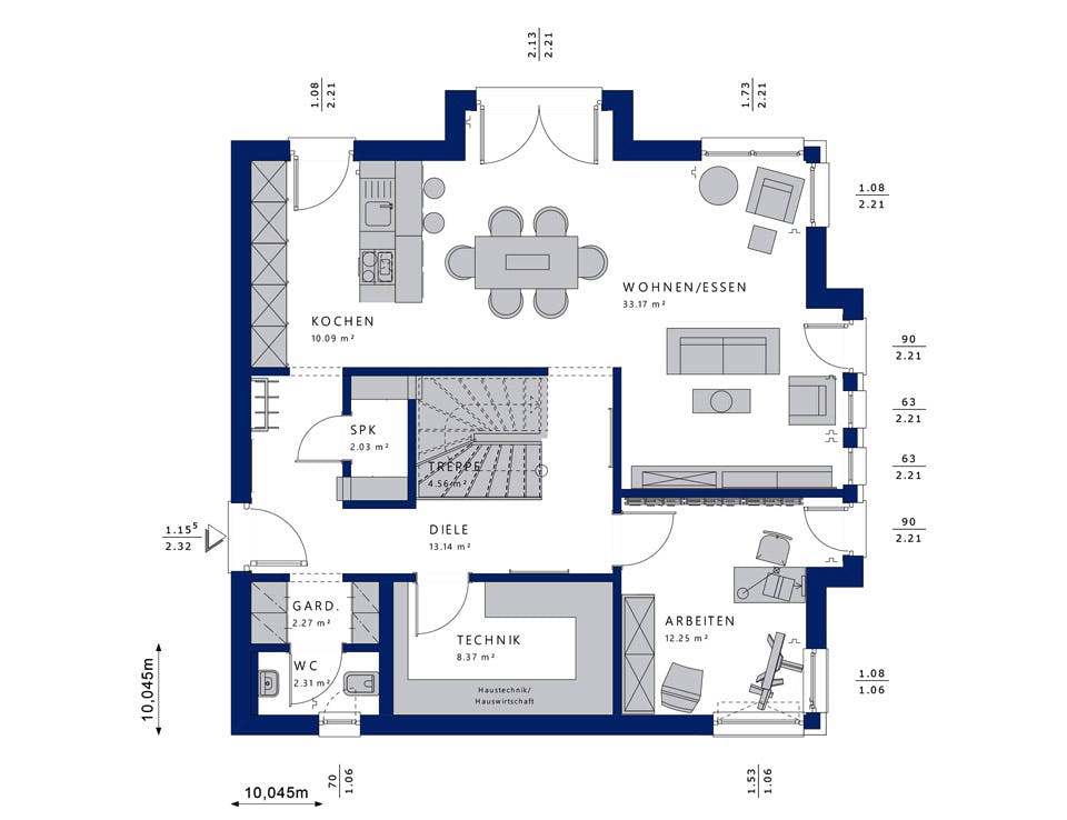Fertighaus EVOLUTION 161 V3 von Bien-Zenker Schlüsselfertig ab 349644€, Satteldach-Klassiker Grundriss 1