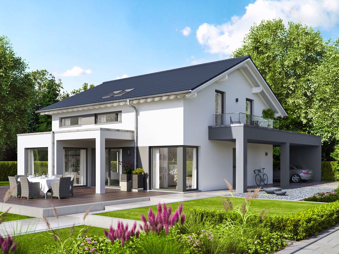 Fertighaus EVOLUTION 161 V4 von Bien-Zenker Schlüsselfertig ab 415446€, Satteldach-Klassiker Außenansicht 1