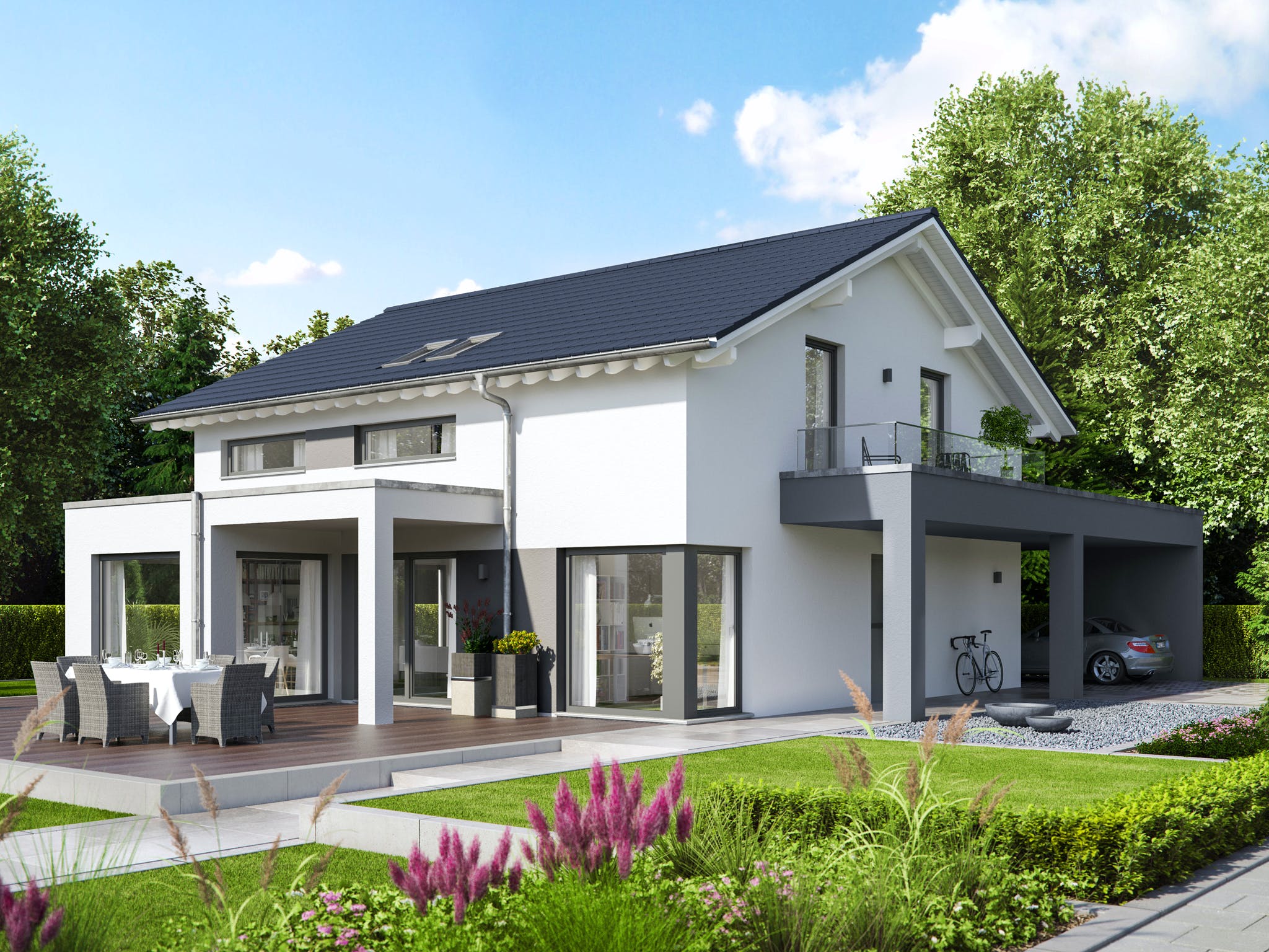 Fertighaus EVOLUTION 161 V4 von Bien-Zenker Schlüsselfertig ab 349644€, Satteldach-Klassiker Außenansicht 1