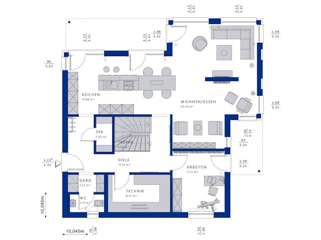 Fertighaus EVOLUTION 161 V5 von Bien-Zenker Schlüsselfertig ab 448384€, Stadtvilla Grundriss 1