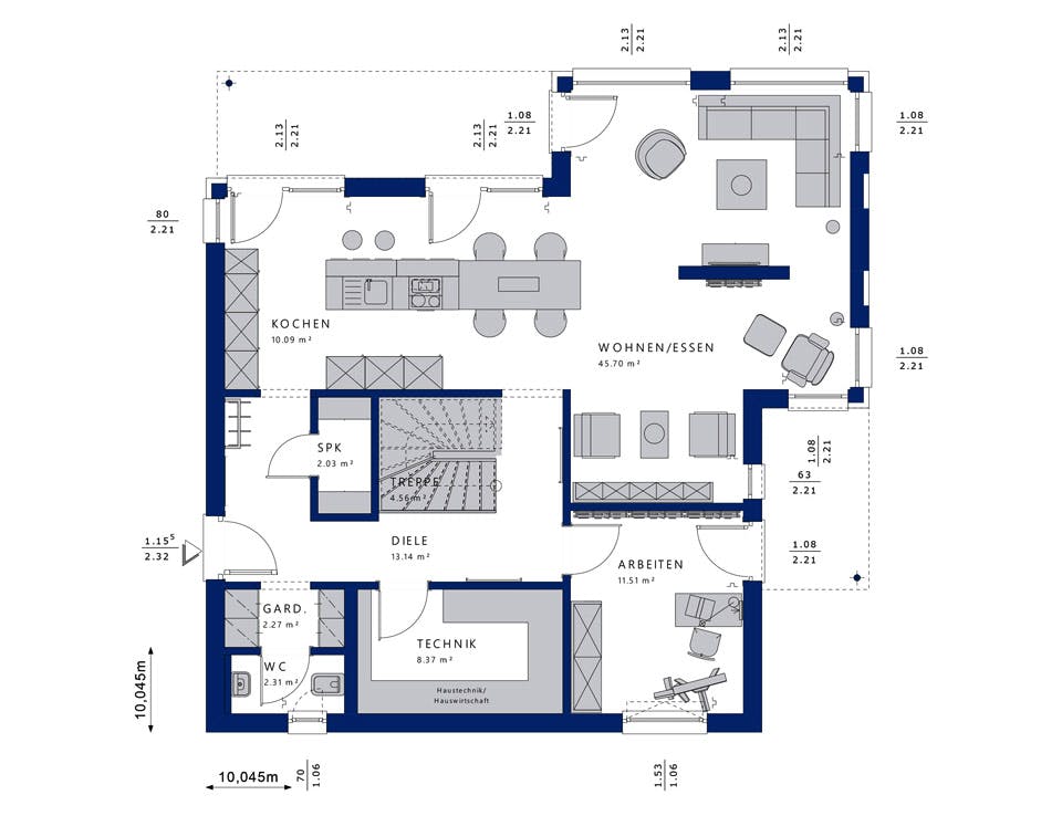 Fertighaus EVOLUTION 161 V5 von Bien-Zenker Schlüsselfertig ab 378383€, Stadtvilla Grundriss 1