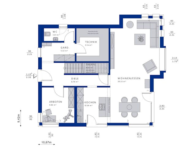 Fertighaus EVOLUTION 162 V2 von Bien-Zenker Schlüsselfertig ab 384854€, Satteldach-Klassiker Grundriss 1