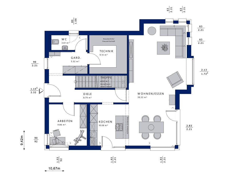 Fertighaus EVOLUTION 162 V2 von Bien-Zenker Schlüsselfertig ab 351997€, Satteldach-Klassiker Grundriss 1