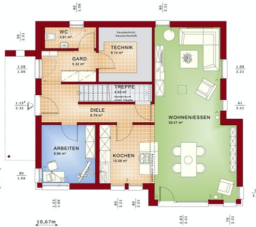 Fertighaus EVOLUTION 162 V3 von Bien-Zenker Schlüsselfertig ab 323485€, Satteldach-Klassiker Grundriss 1