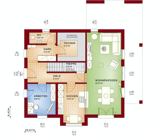 Fertighaus EVOLUTION 162 V4 von Bien-Zenker Schlüsselfertig ab 323485€, Satteldach-Klassiker Grundriss 1