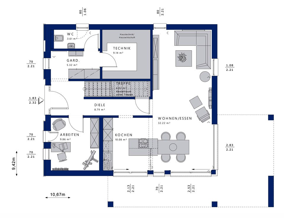 Fertighaus EVOLUTION 162 V5 von Bien-Zenker Schlüsselfertig ab 381551€, Stadtvilla Grundriss 1