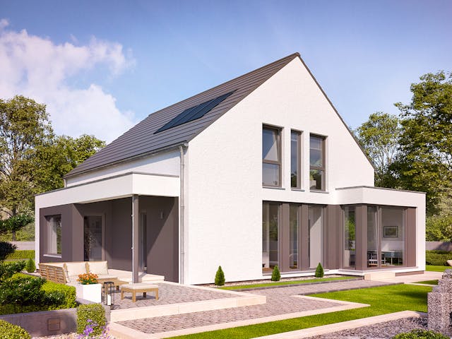 Fertighaus EVOLUTION 163 V2 von Bien-Zenker Schlüsselfertig ab 410779€, Satteldach-Klassiker Außenansicht 1