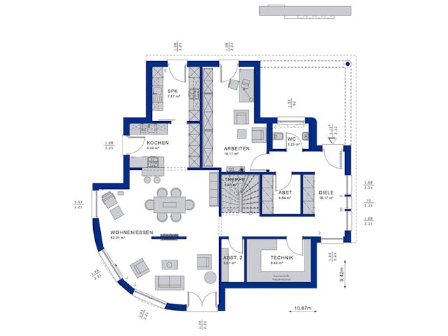 Fertighaus EVOLUTION 163 V3 von Bien-Zenker Schlüsselfertig ab 409797€, Satteldach-Klassiker Grundriss 1