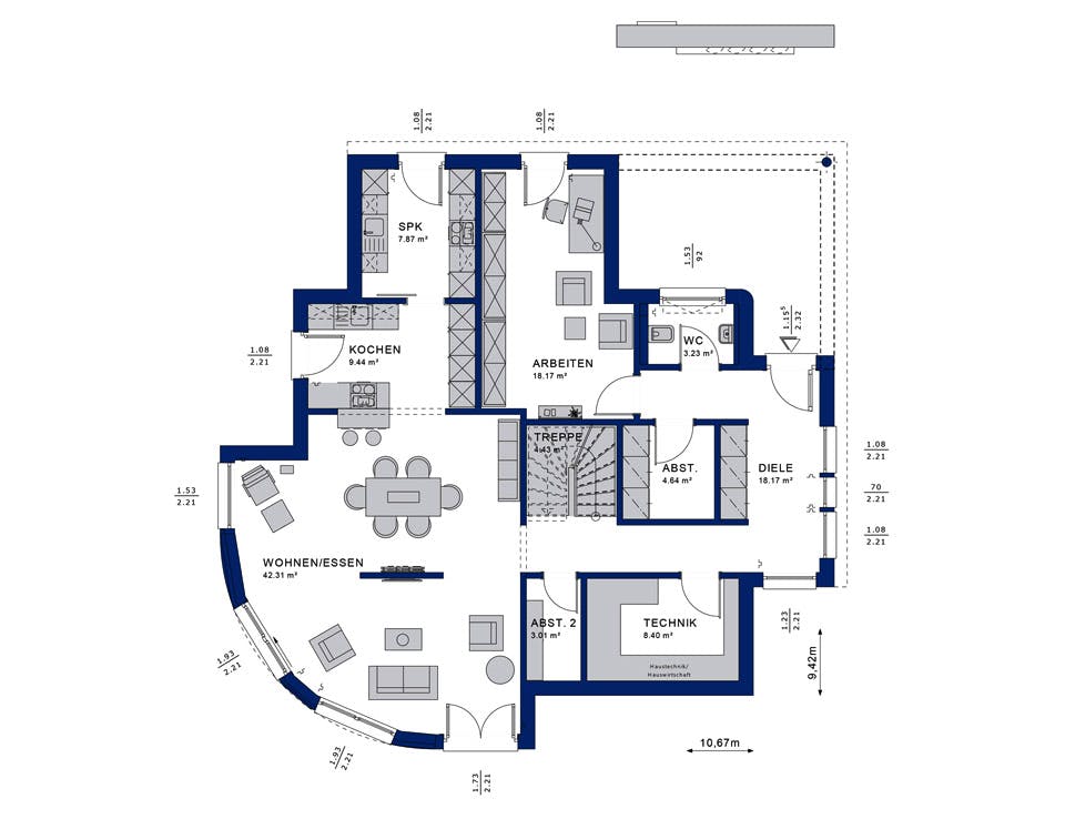 Fertighaus EVOLUTION 163 V3 von Bien-Zenker Schlüsselfertig ab 317732€, Satteldach-Klassiker Grundriss 1