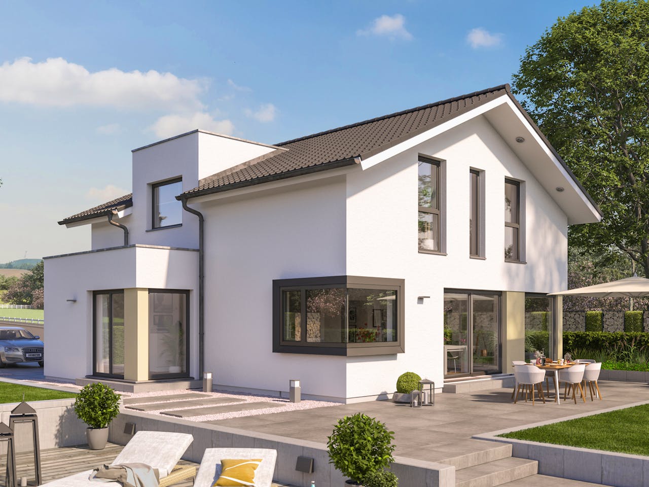 Fertighaus EVOLUTION 163 V4 von Bien-Zenker Schlüsselfertig ab 409797€, Satteldach-Klassiker Außenansicht 1