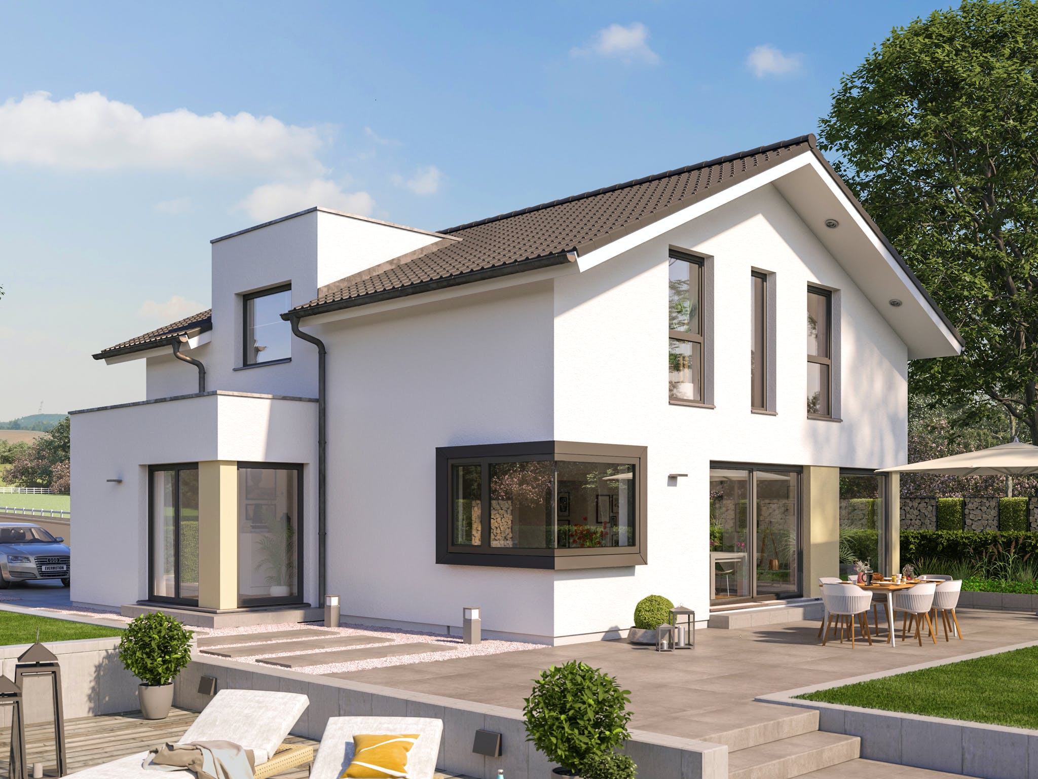 Fertighaus EVOLUTION 163 V4 von Bien-Zenker Schlüsselfertig ab 317732€, Satteldach-Klassiker Außenansicht 1