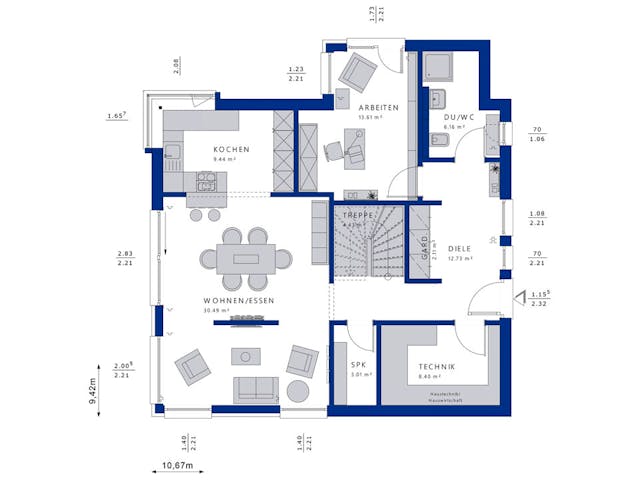 Fertighaus EVOLUTION 163 V4 von Bien-Zenker Schlüsselfertig ab 409797€, Satteldach-Klassiker Grundriss 1