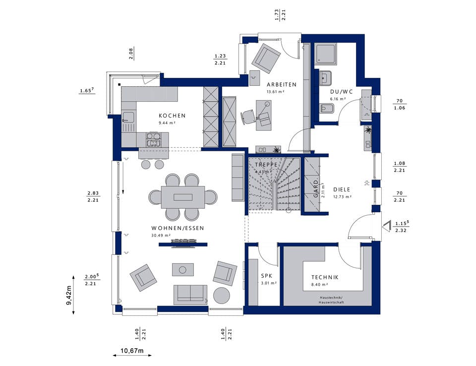 Fertighaus EVOLUTION 163 V4 von Bien-Zenker Schlüsselfertig ab 317732€, Satteldach-Klassiker Grundriss 1