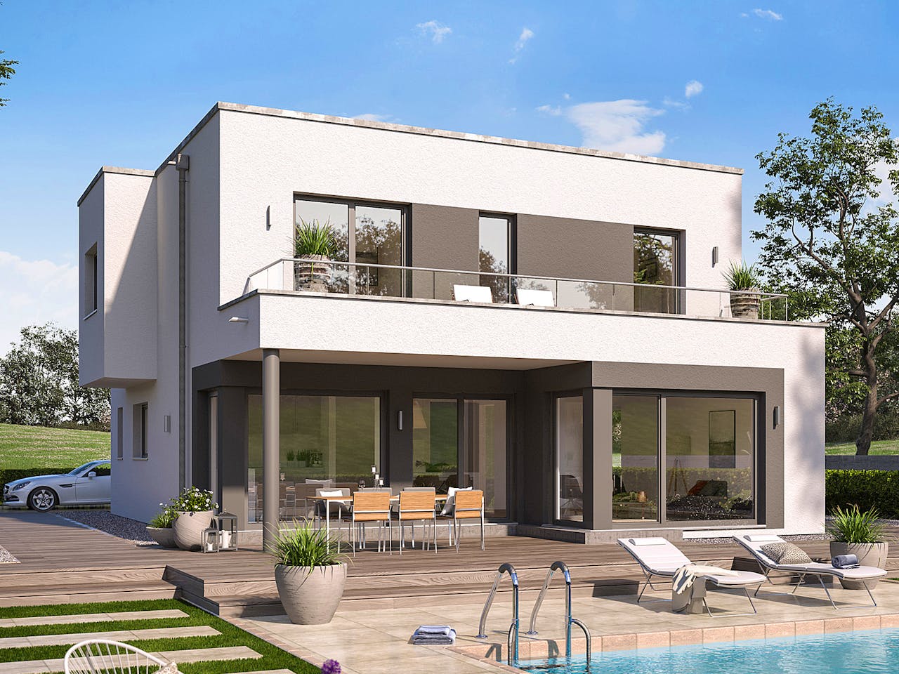 Fertighaus EVOLUTION 163 V5 von Bien-Zenker Schlüsselfertig ab 447986€, Cubushaus Außenansicht 1