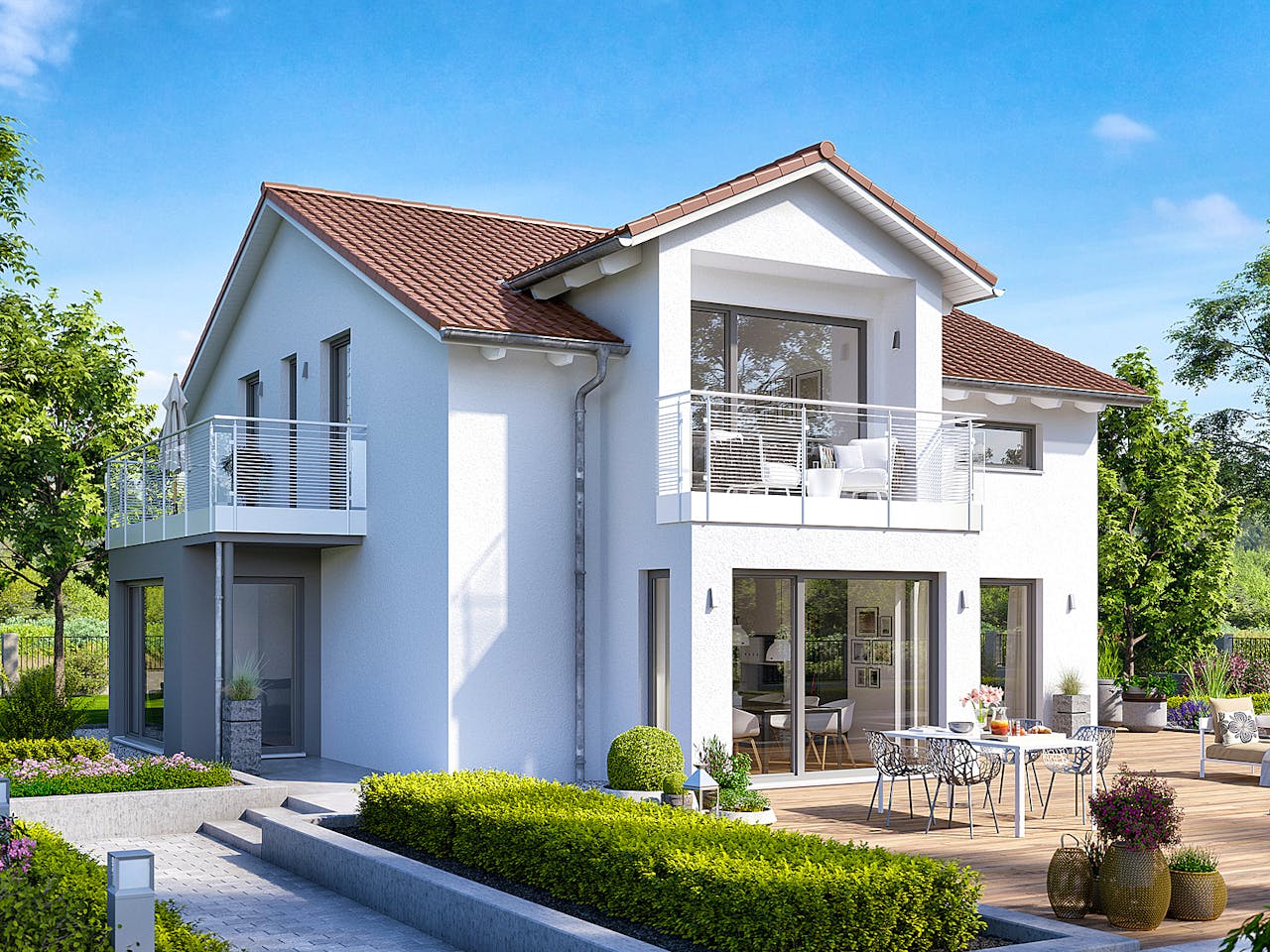 Fertighaus EVOLUTION 164 V3 von Bien-Zenker Schlüsselfertig ab 416646€, Satteldach-Klassiker Außenansicht 1