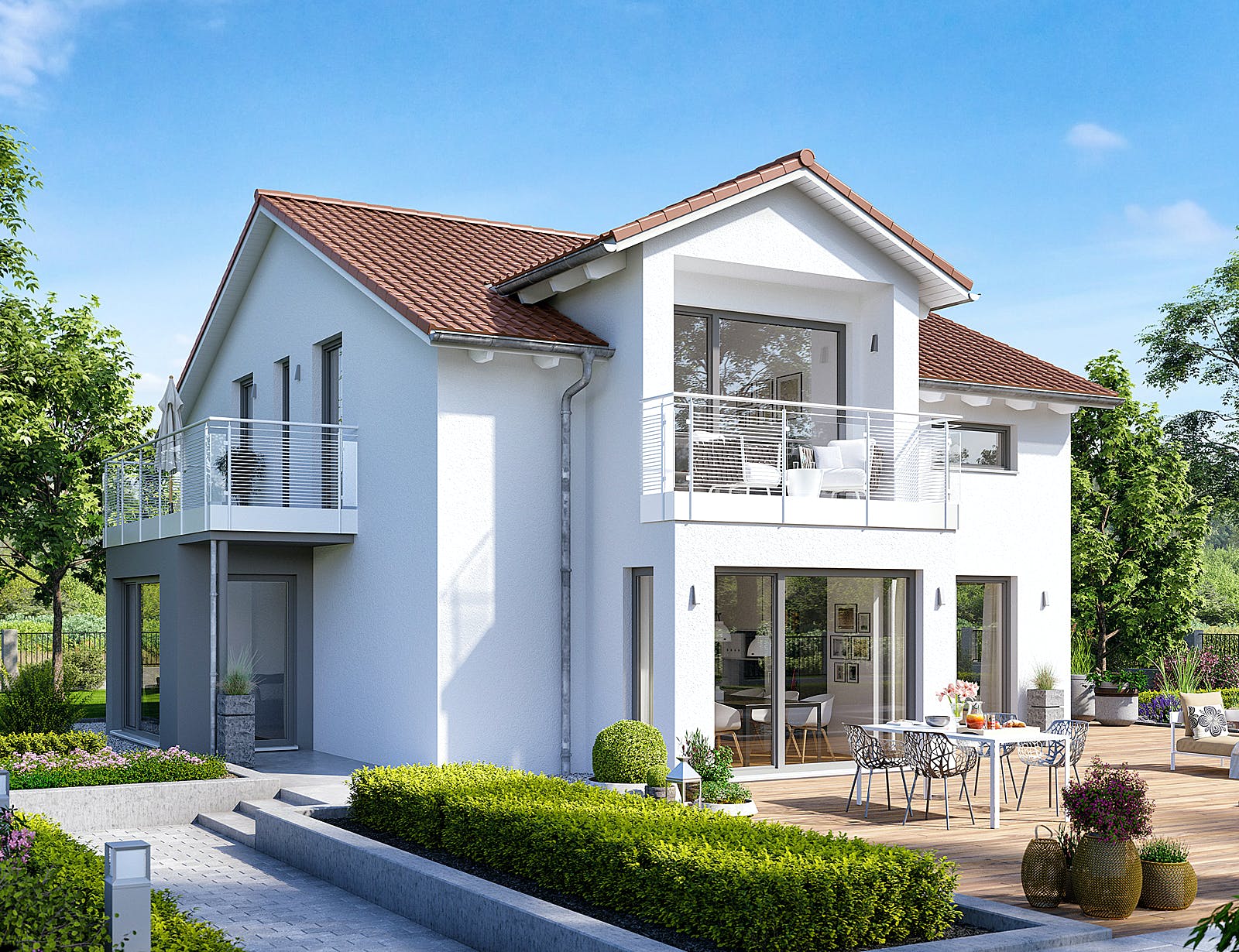 Fertighaus EVOLUTION 164 V3 von Bien-Zenker Schlüsselfertig ab 350780€, Satteldach-Klassiker Außenansicht 1