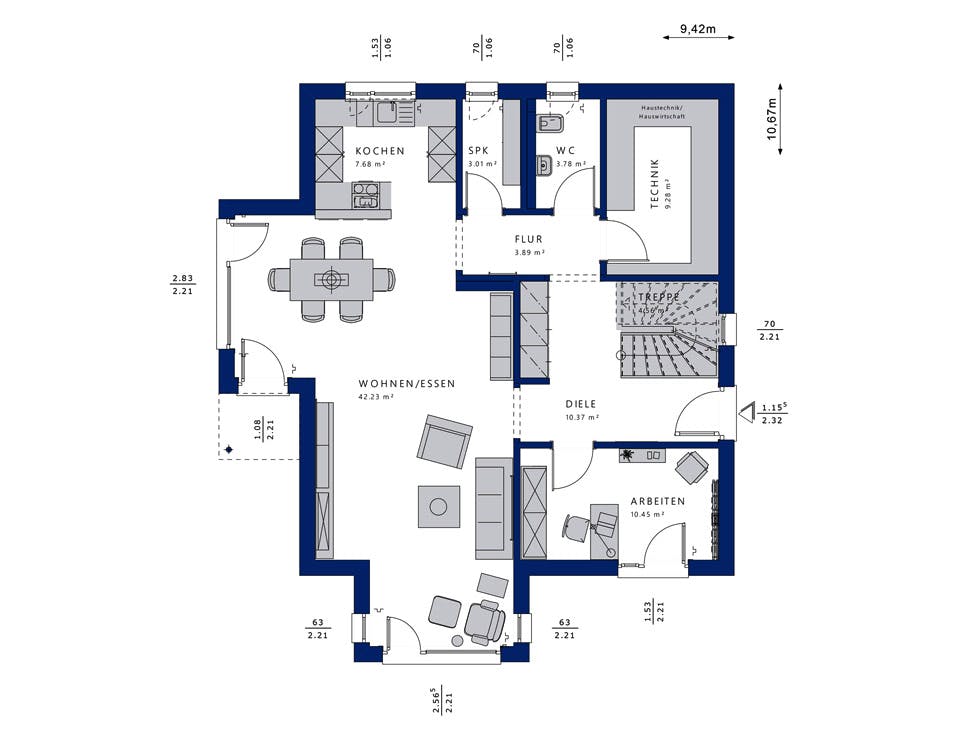 Fertighaus EVOLUTION 164 V3 von Bien-Zenker Schlüsselfertig ab 350780€, Satteldach-Klassiker Grundriss 1