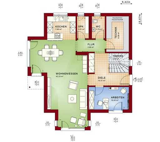 Fertighaus EVOLUTION 164 V3 von Bien-Zenker Schlüsselfertig ab 322398€, Satteldach-Klassiker Grundriss 1