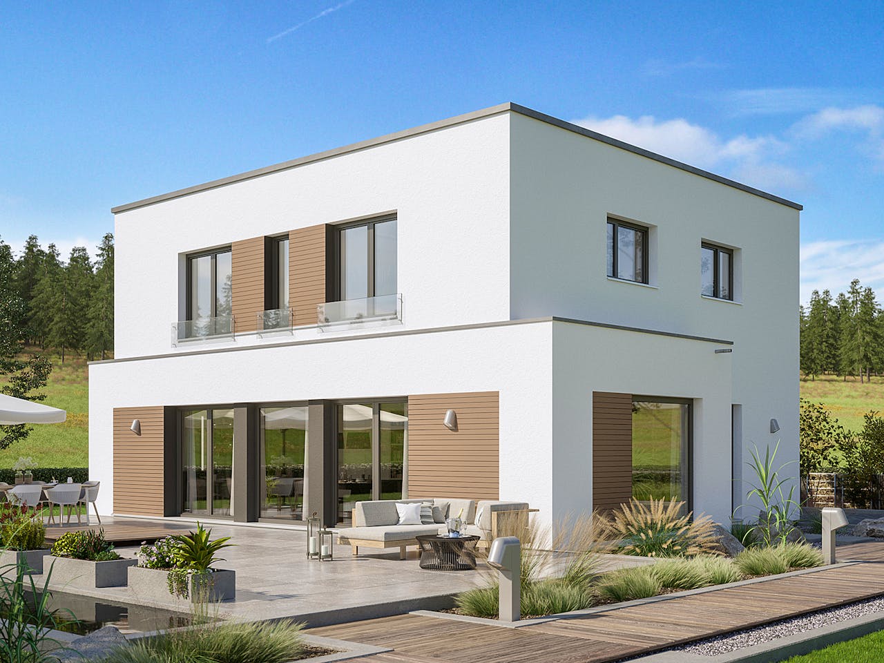 Fertighaus EVOLUTION 164 V5 von Bien-Zenker Schlüsselfertig ab 454345€, Cubushaus Außenansicht 1