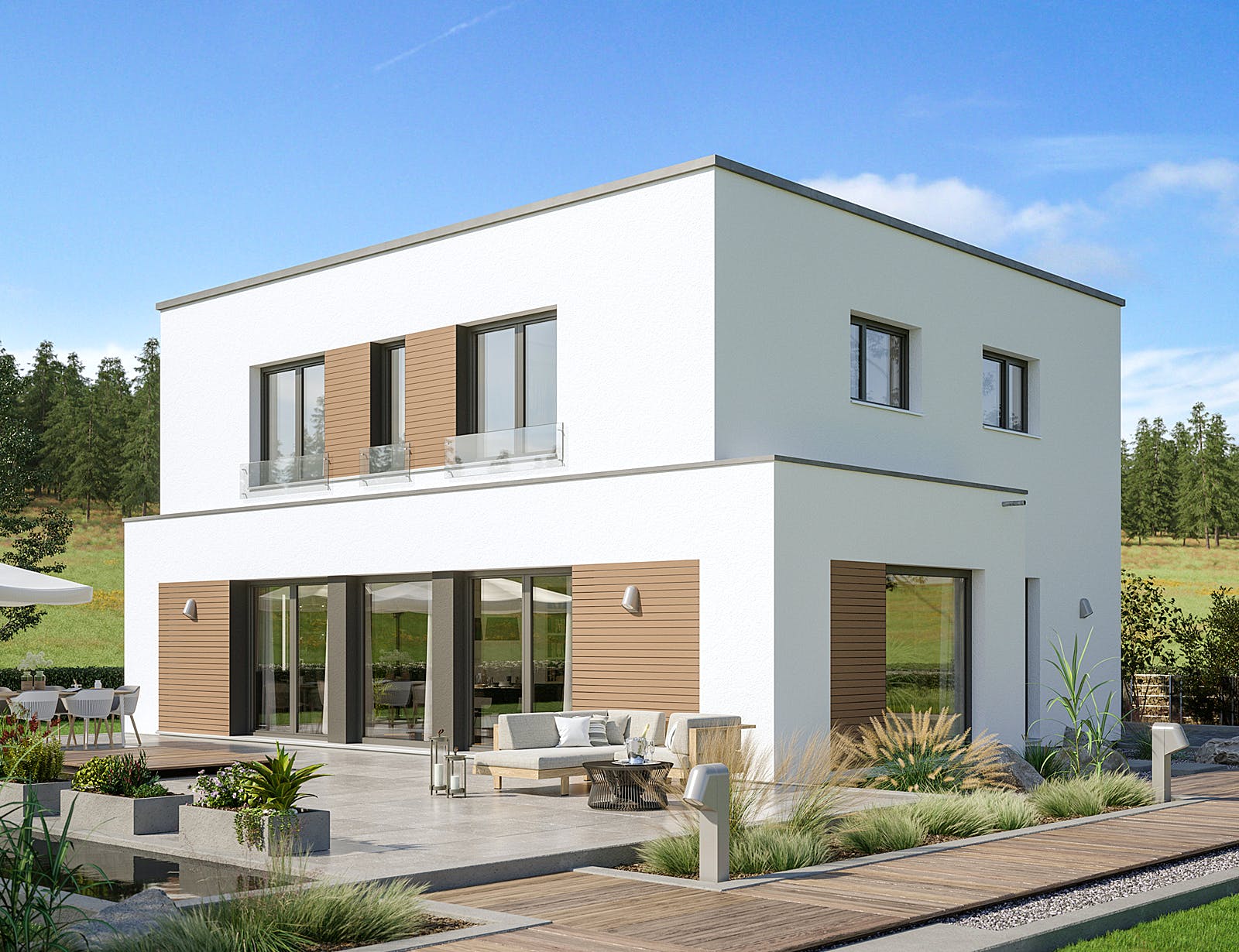Fertighaus EVOLUTION 164 V5 von Bien-Zenker Schlüsselfertig ab 370156€, Cubushaus Außenansicht 1