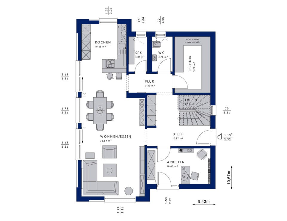 Fertighaus EVOLUTION 164 V5 von Bien-Zenker Schlüsselfertig ab 370156€, Cubushaus Grundriss 1