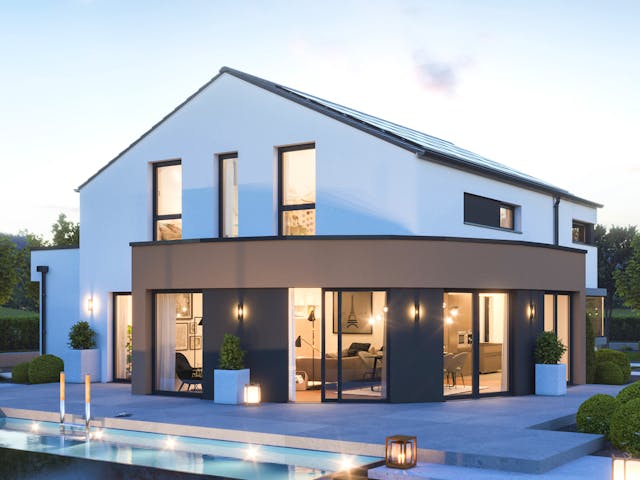 Fertighaus EVOLUTION 163 V3 von Bien-Zenker Schlüsselfertig ab 409797€, Satteldach-Klassiker Außenansicht 1