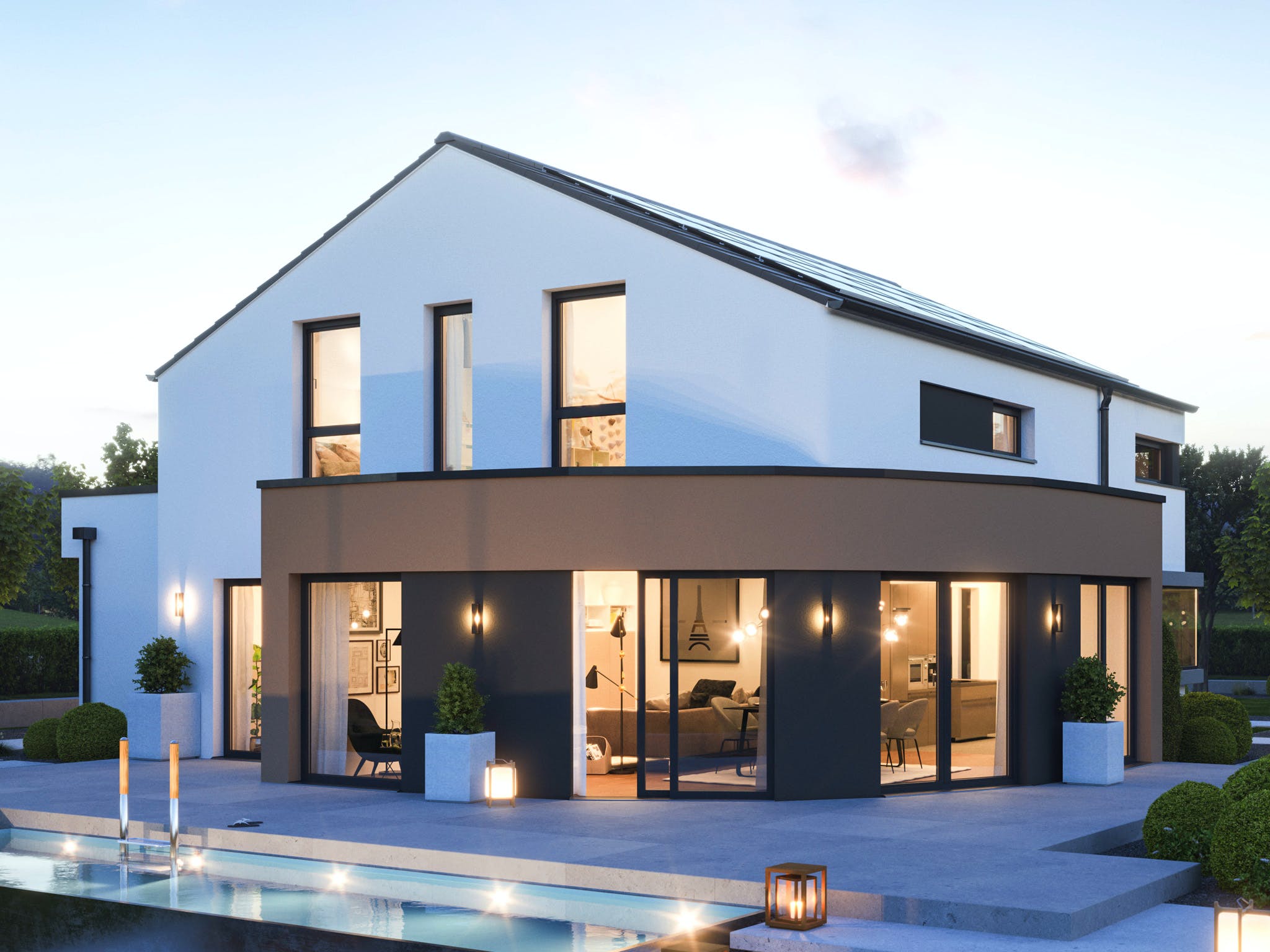 Fertighaus EVOLUTION 163 V3 von Bien-Zenker Schlüsselfertig ab 317732€, Satteldach-Klassiker Außenansicht 1