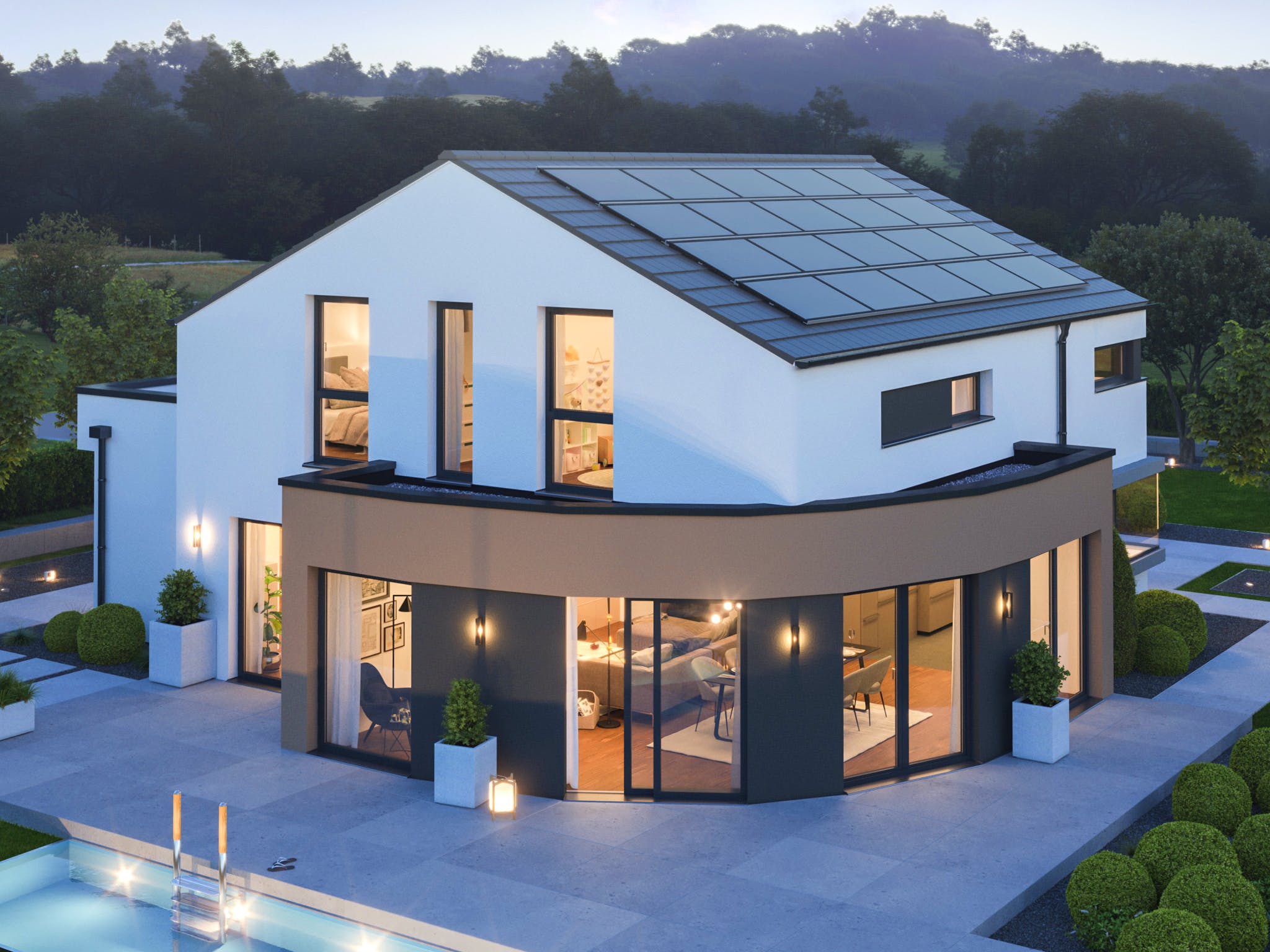 Fertighaus EVOLUTION 163 V3 von Bien-Zenker Schlüsselfertig ab 317732€, Satteldach-Klassiker Außenansicht 2