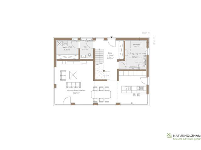 Fertighaus Einfamilienhaus Premium 152 von Naturholzhaus Bayern, Satteldach-Klassiker Grundriss 1