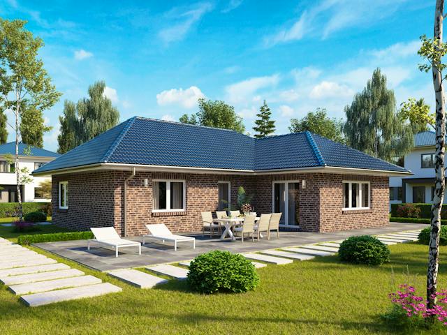 Massivhaus WINKELBUNGALOW 105 von Kähler Massivhaus Schlüsselfertig ab 319190€, Bungalow Außenansicht 1