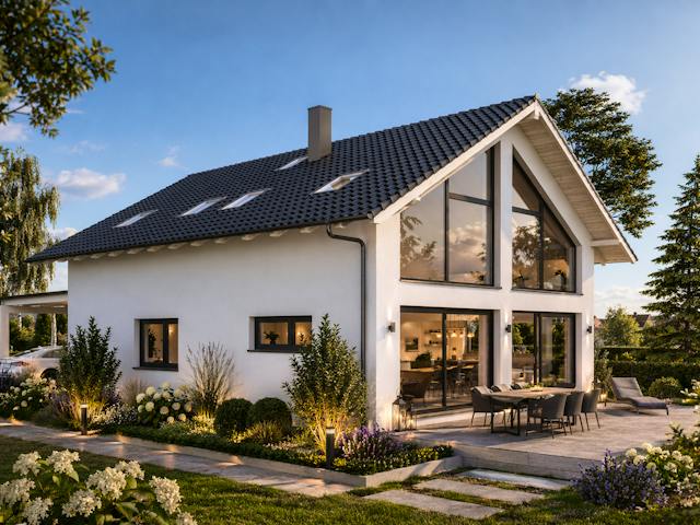 Massivhaus Klassiker 125 von Bauwerk Chemnitz Immobilien Schlüsselfertig ab 395000€, Satteldach-Klassiker Außenansicht 1