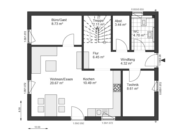 Fertighaus White&Black 140 von WHITE&BLACK Fertighäuser Ausbauhaus ab 172643€, Satteldach-Klassiker Grundriss 1