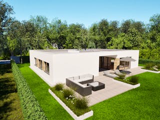 Massivhaus Entwurf CH153 von FAVORIT Massivhaus, Bungalow Außenansicht 6