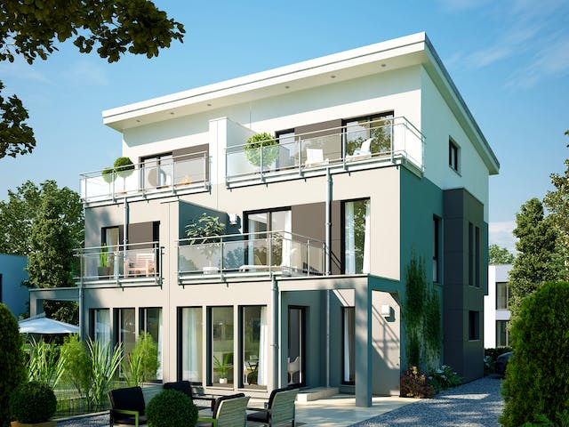 Modernes Doppel-Pultdachhaus mit Wintergarten-Erker