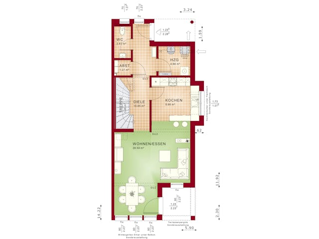 Fertighaus CELEBRATION 114 V5 XL von Bien-Zenker Schlüsselfertig ab 468187€, Pultdachhaus Grundriss 1 Fertighaus CELEBRATION 114 V5 XL von Bien-Zenker Schlüsselfertig ab 468187€, Pultdachhaus Grundriss 1