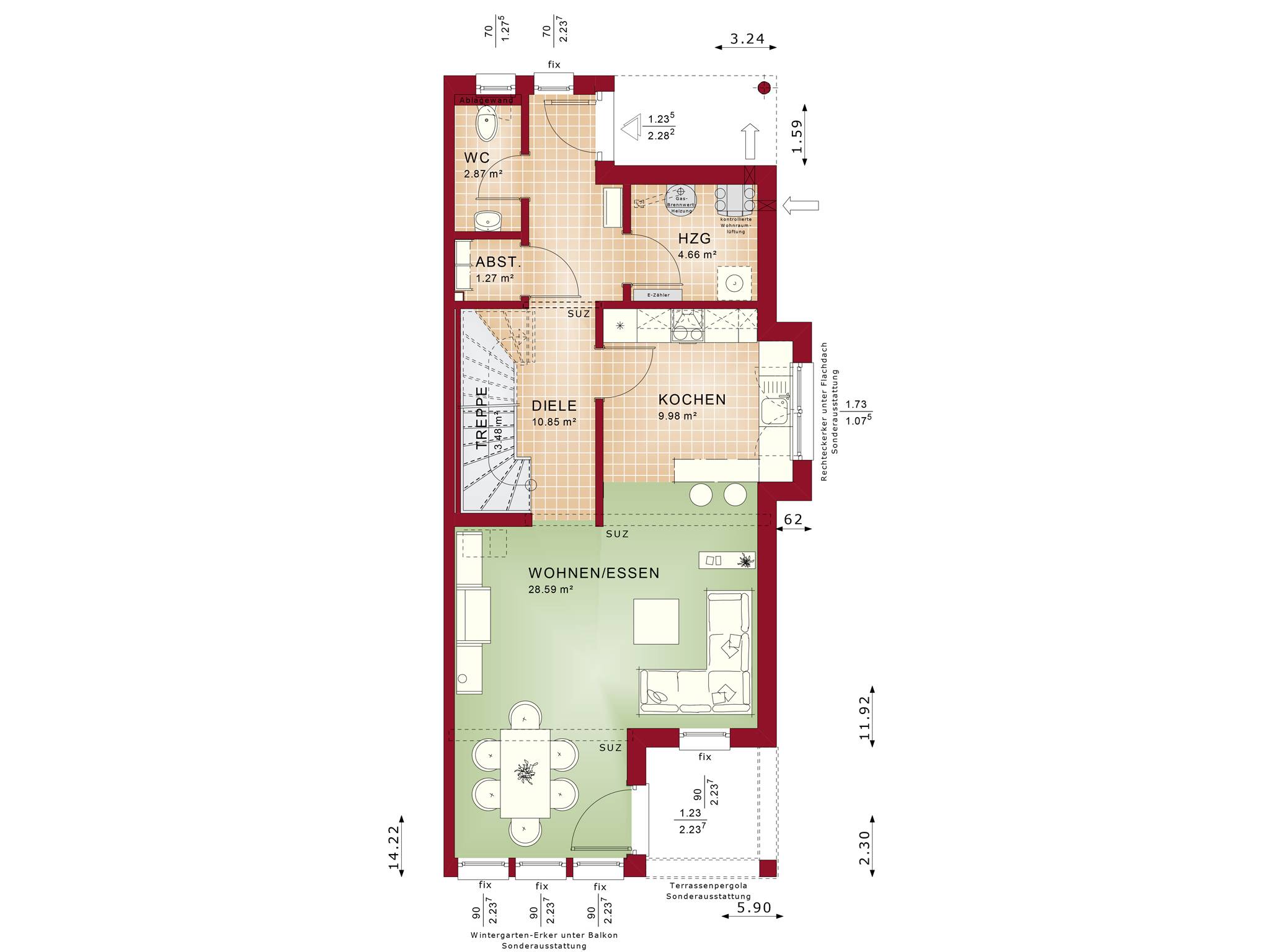 Fertighaus CELEBRATION 114 V5 XL von Bien-Zenker Schlüsselfertig ab 380338€, Pultdachhaus Grundriss 1
